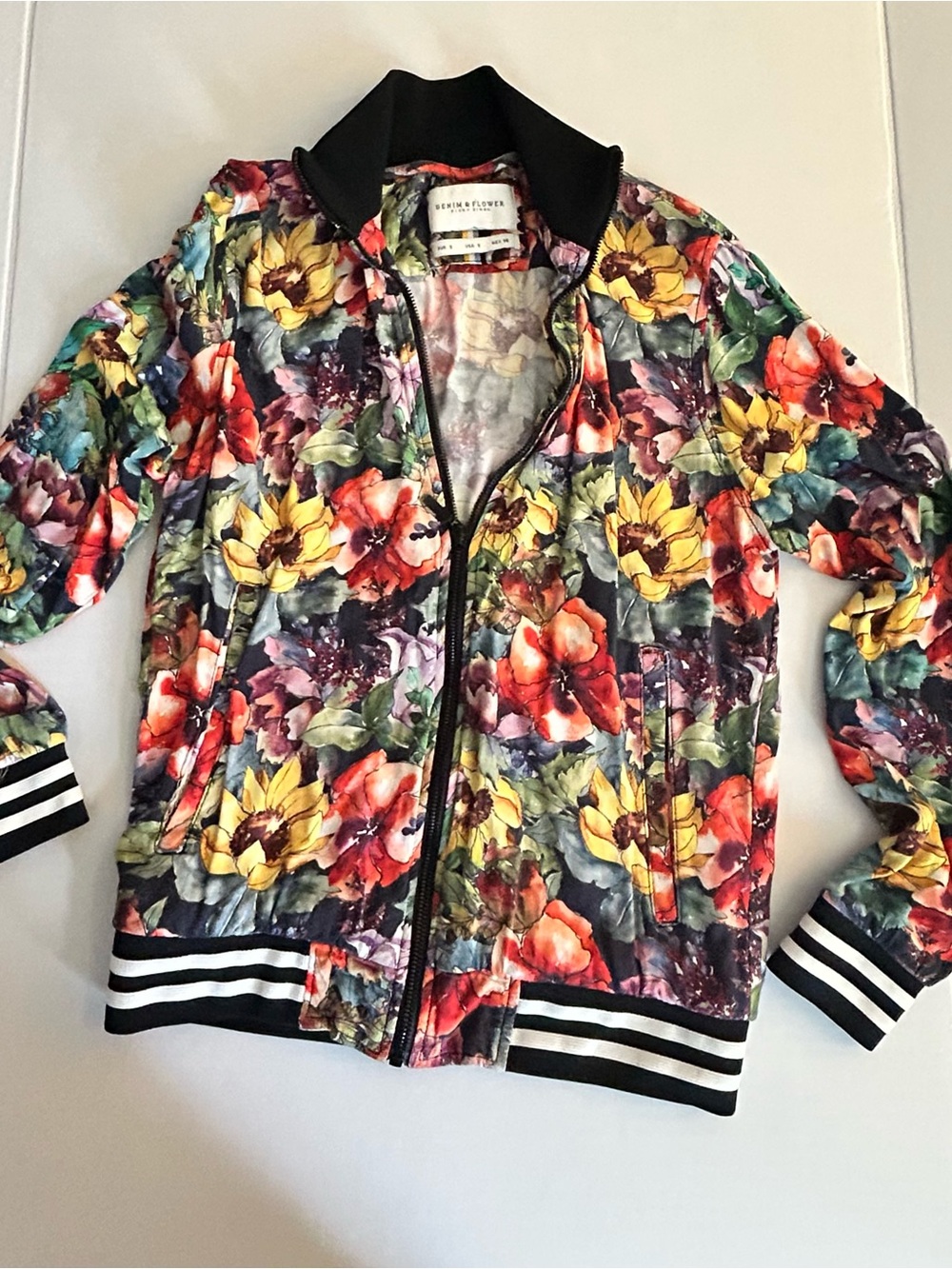 Denim & Flower Ricky Singh Floral Print Bomber Track Jacket Size S